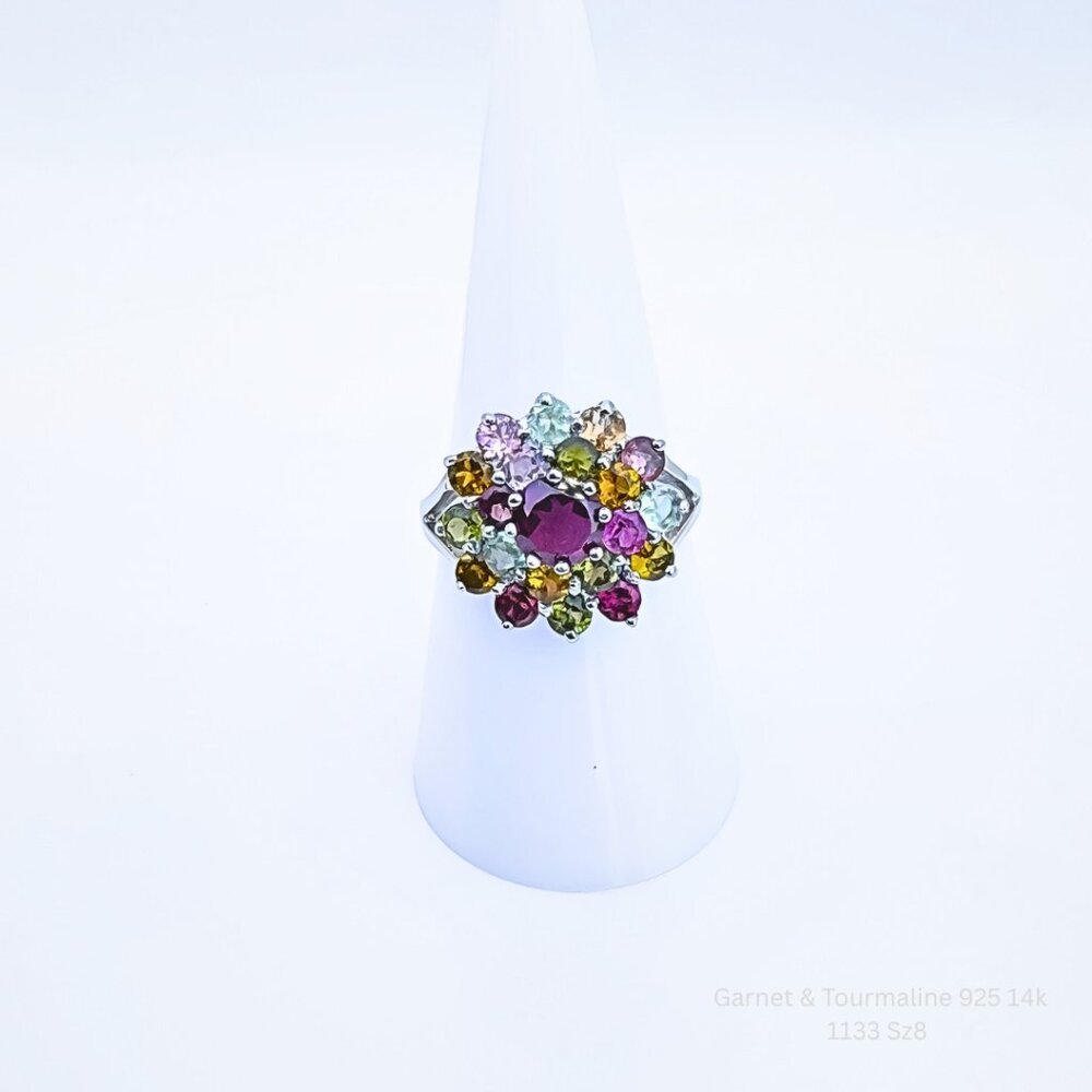 Handmade Garnet Tourmaline Ring Jewelry Making Supply 925 Sz 8 Gold